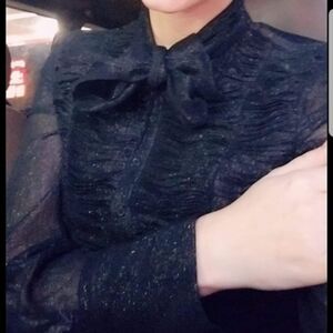 Vintage black and silver metallic sheer dress with bow size2 Catherine malandrin